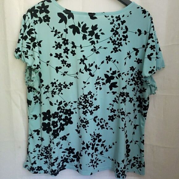 Cato Blue Black Floral Faux Wrap V Neck Top Flutter Sleeves Woman Size 18/20W - Picture 7 of 11